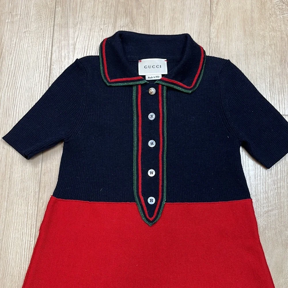 Gucci Navy and Red Knit Polo Dress for Girls